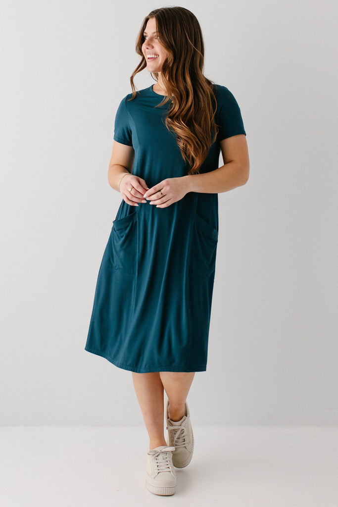athletic midi dress Lexi Athletic Midi Dress Deep Teal Blue / 3X