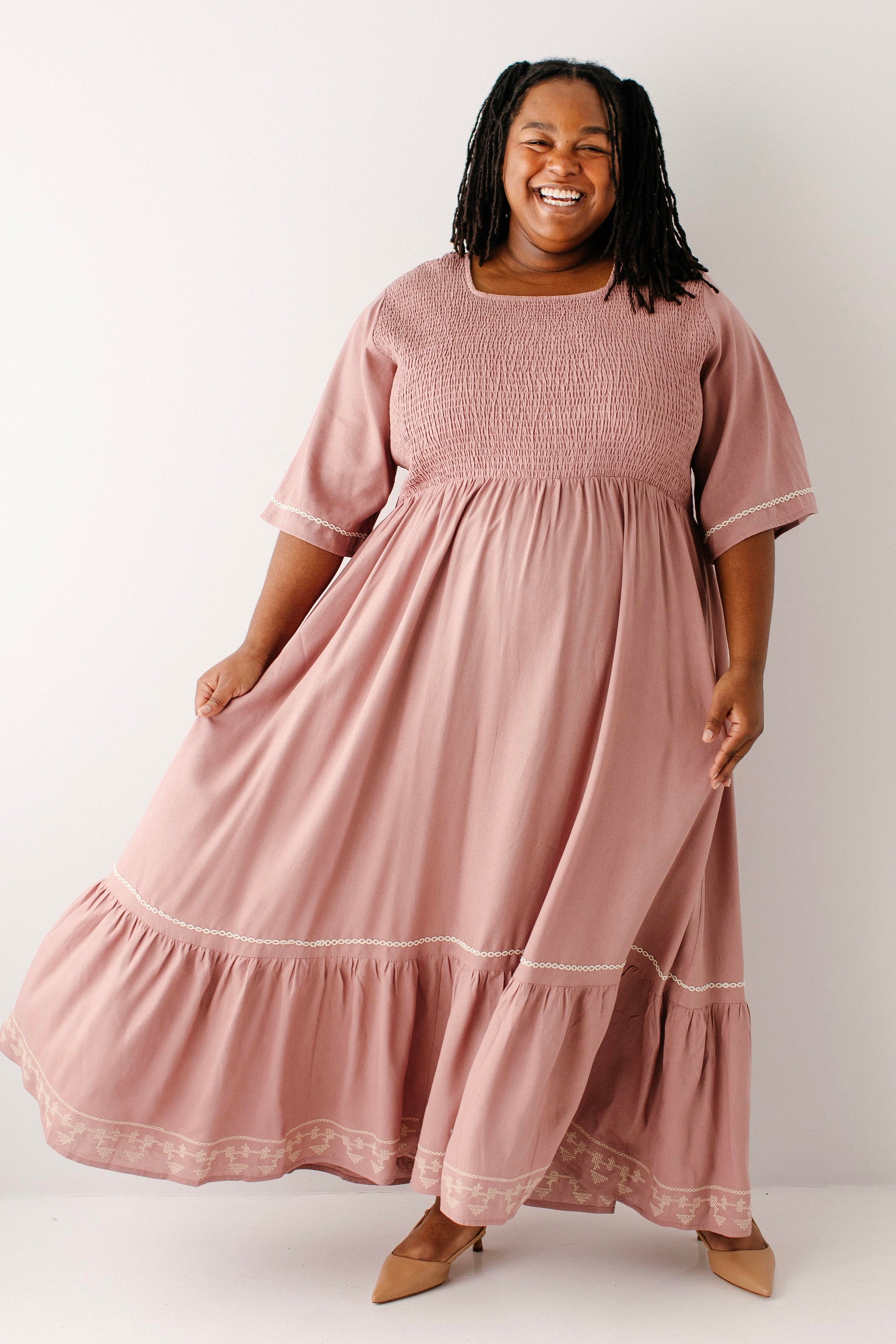 slub jersey smock bodice maxi dress Me+Em Slub Smock Bodice Cotton-Jersey Maxi Dress - Provence Blue