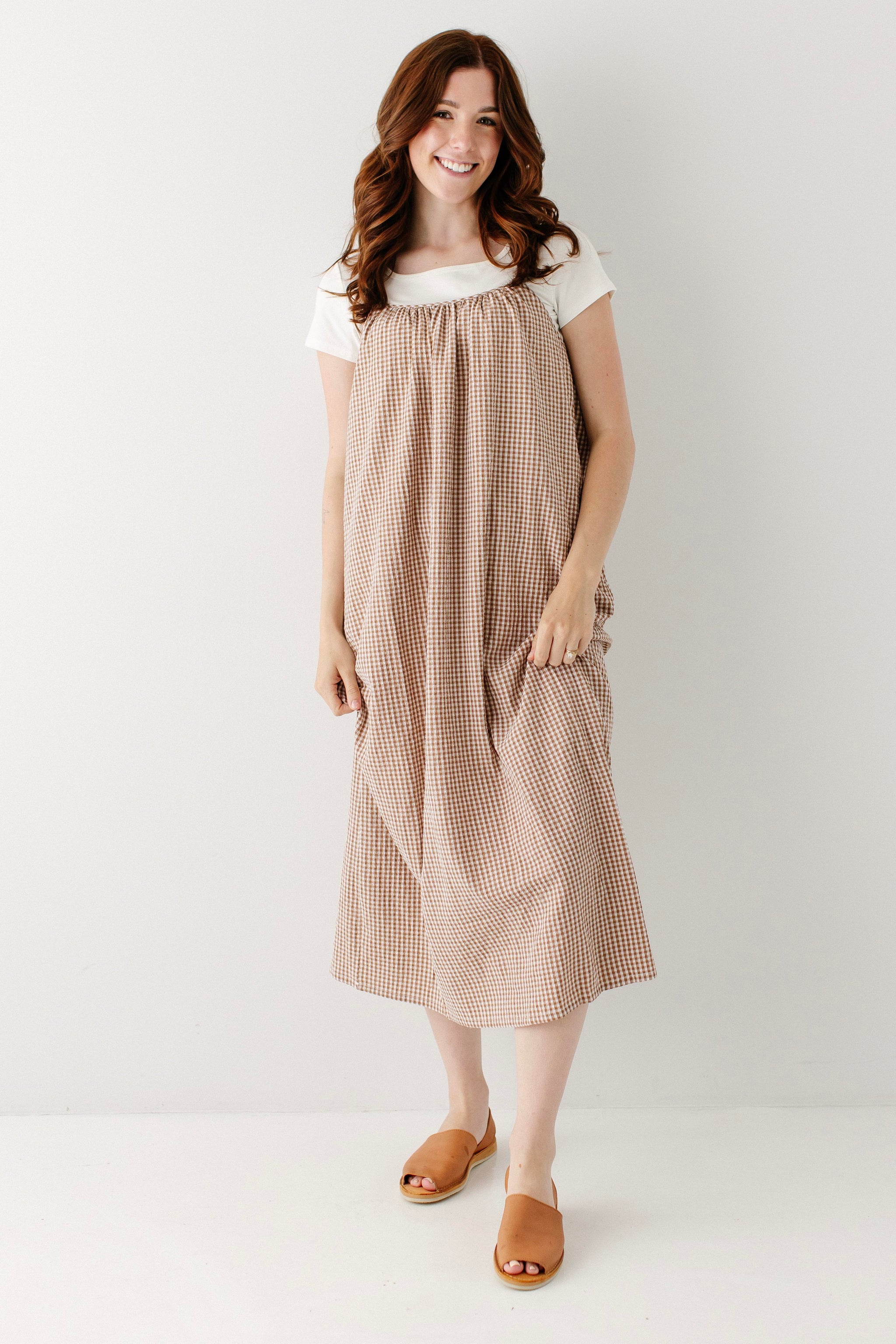 Sedona Gingham Cami Midi Dress Light Brown / S