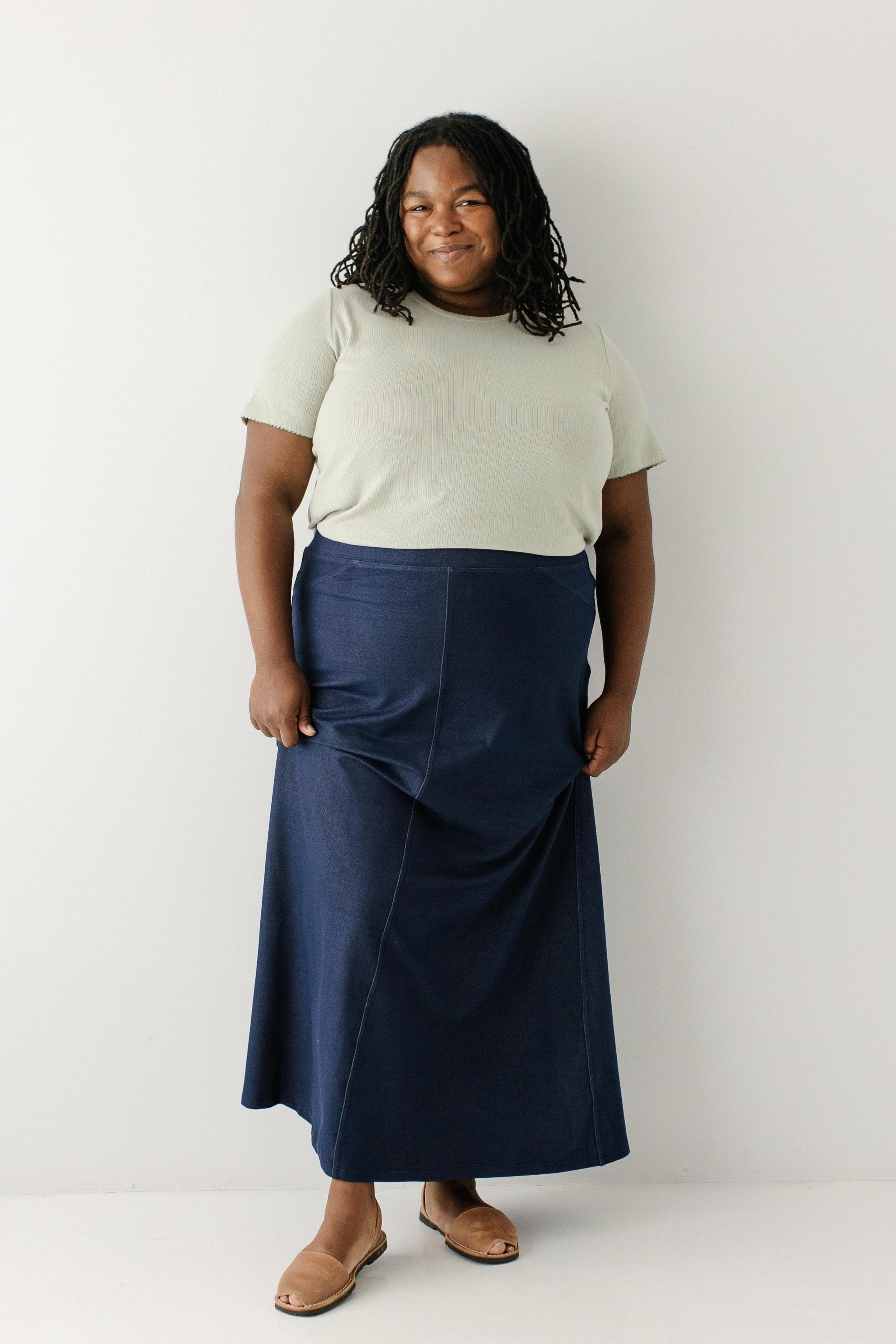 Caroline Long Knit Denim Skirt – The Main Street Exchange