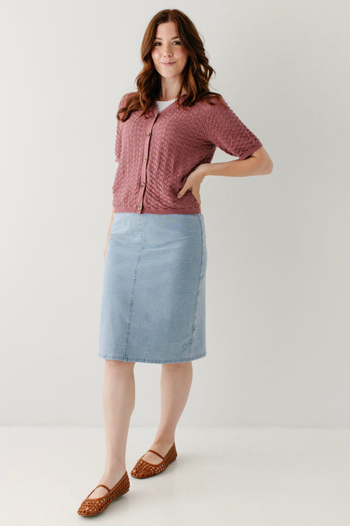 Piper Knee Length Knit Denim Skirt