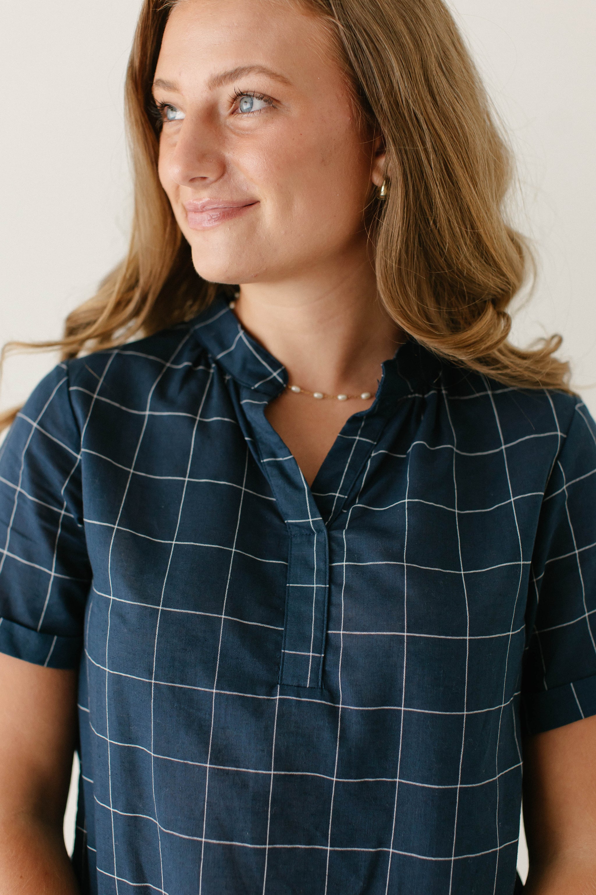 Darla' Windowpane Print Top in Navy FINAL SALE – The Main Street