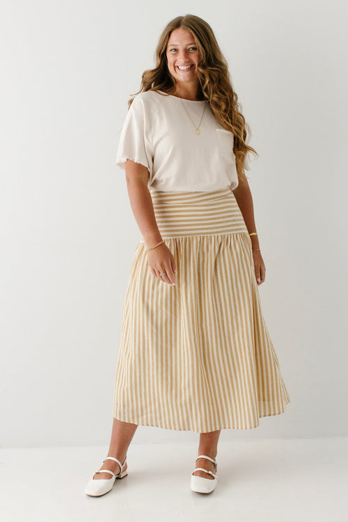Cairo Drop Waist Striped Midi Skirt
