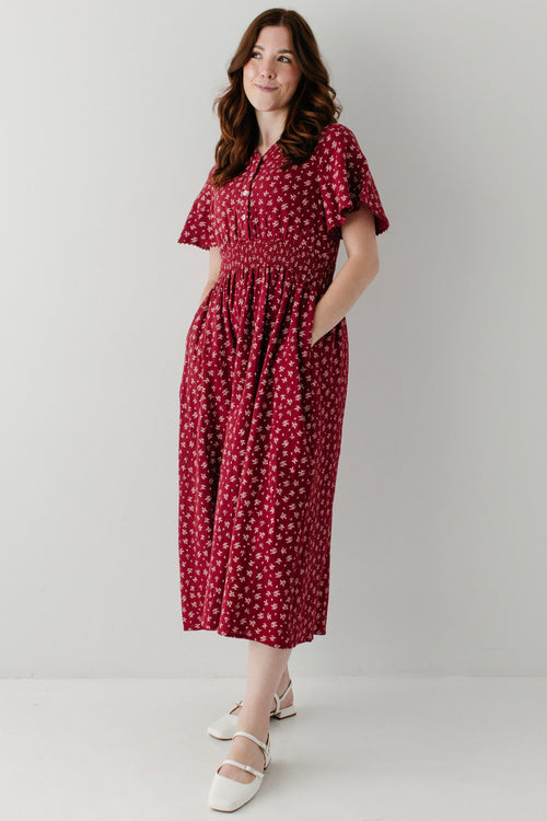 Hadassah Foliage Print Gauze Midi Dress