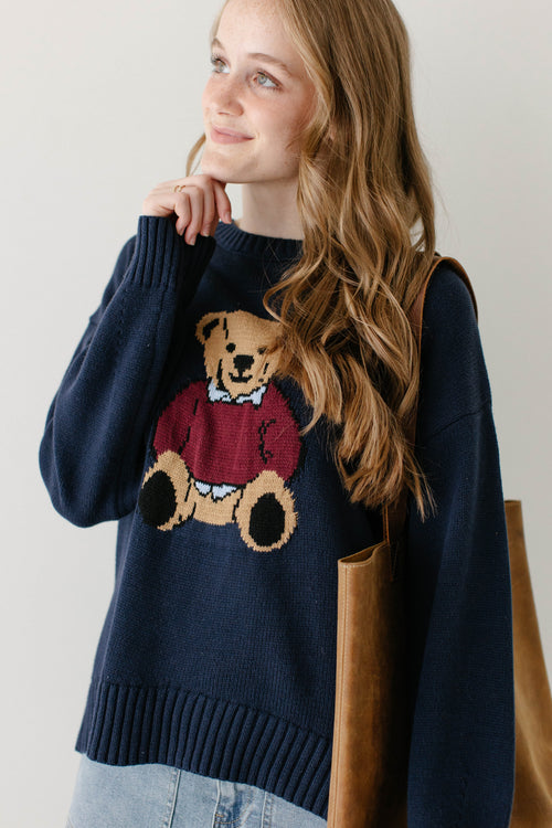 'Teddy Bear' Graphic Relaxed Cotton Blend Sweater