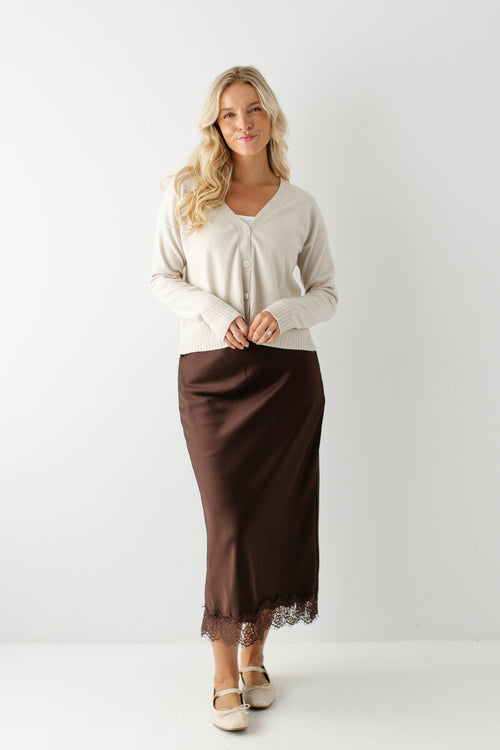Esme Lace Edge Satin Midi Skirt