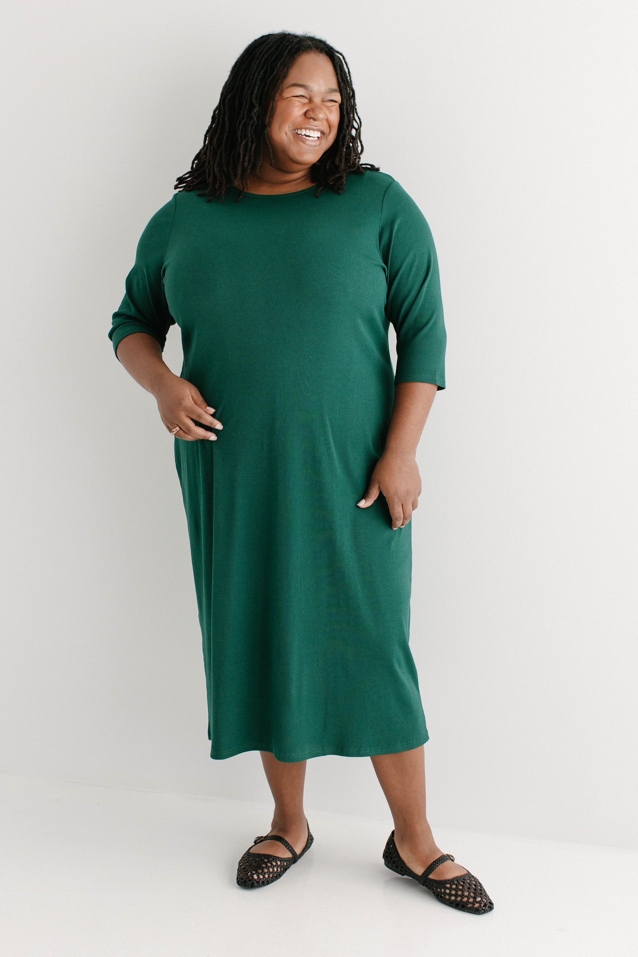 Constance 3/4 Sleeve Ribbed Midi Dress Final Sale Xs / Chocolate