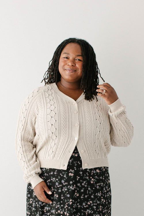 'Penelope' Cable Knit Cotton Cardigan