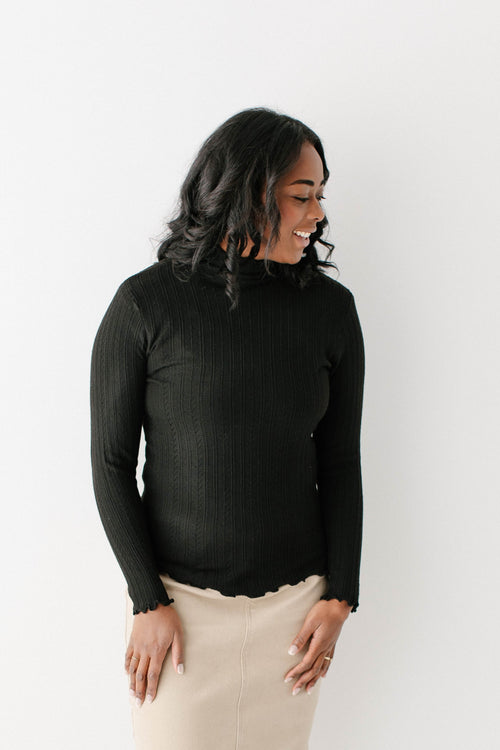'Lucille' Pointelle Knit Mock Neck Layering Top