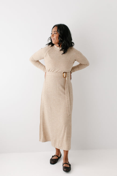 'Eileen' Belted Sweater Knit Midi Dress