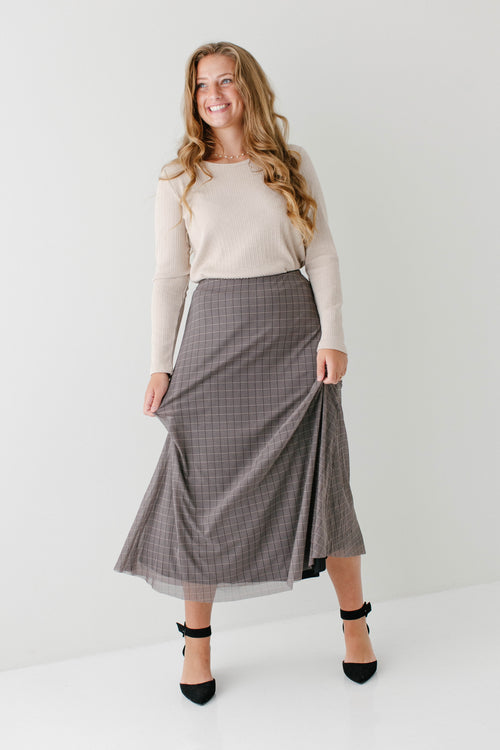 'Talitha' Plaid Print Mesh Midi Skirt