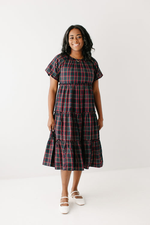 'Josephine' Tartan Plaid Tiered Midi Dress