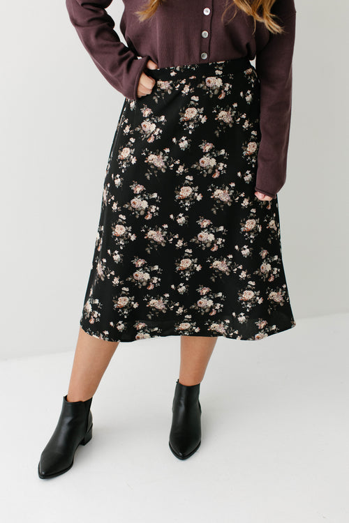 'Annette' Rose Print Midi Skirt