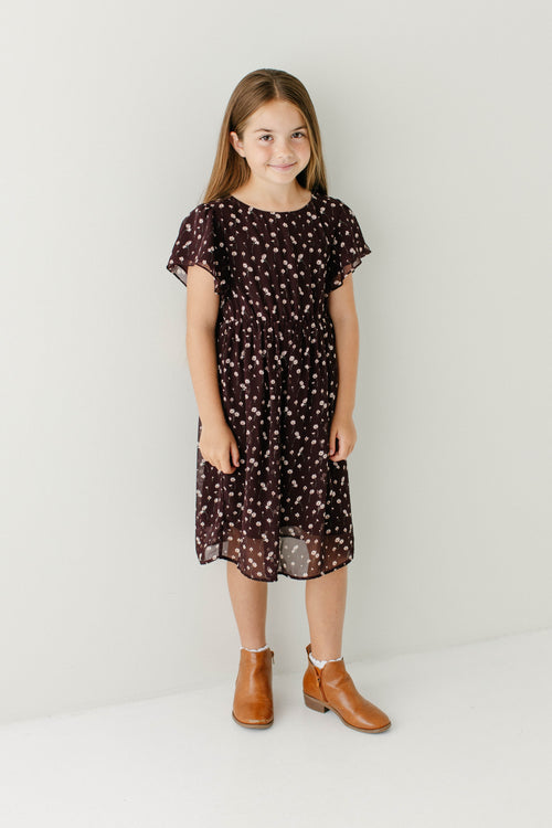 'Naomi' Girl Floral Midi Dress in Wine
