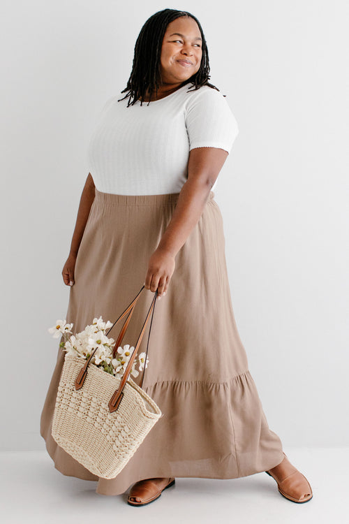 'Tessa' Linen Blend Ruffle Hem Maxi Skirt
