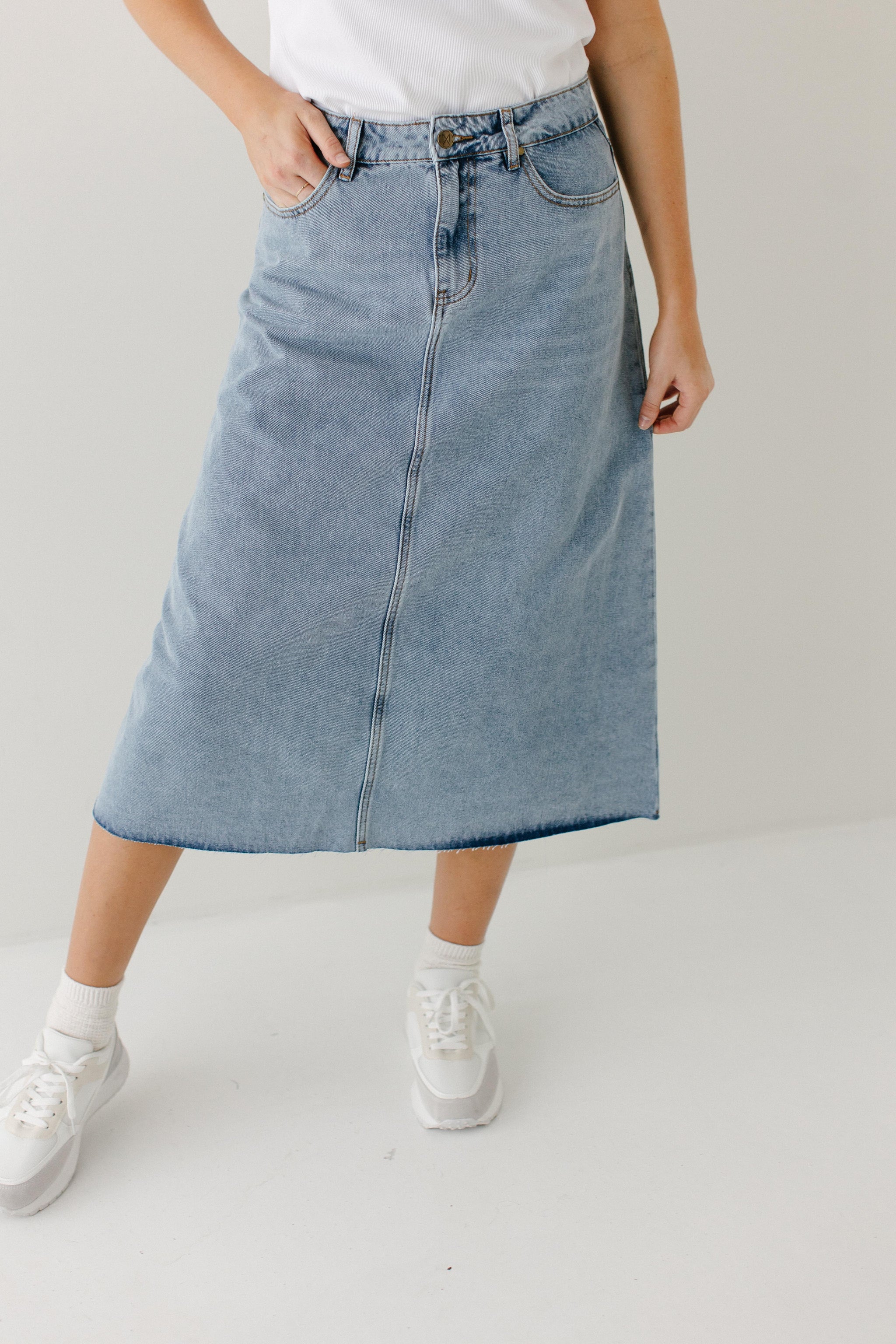 スカート DENIM MIDI SKIRT Brooke' A-Line Denim Midi Skirt – The Main Street Exchange