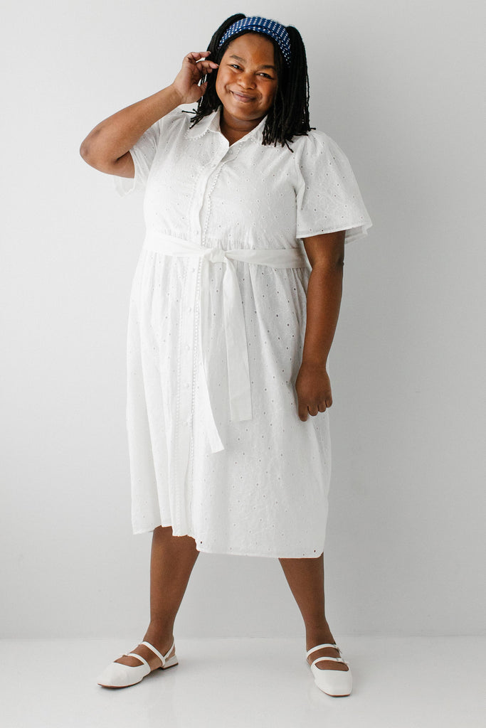 Colette Collared Eyelet Midi Dress White / XXL Colette Collared Eyelet Midi Dress White / XXL