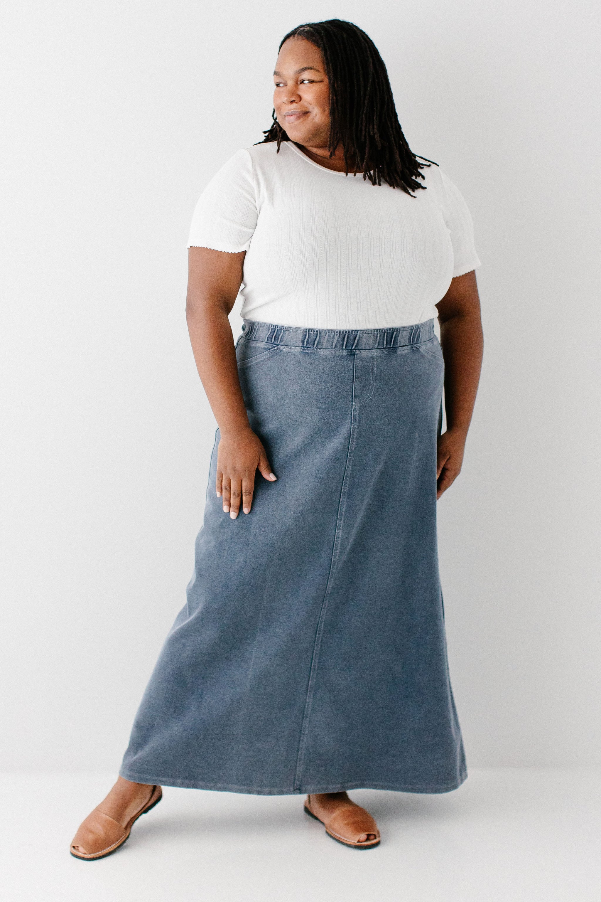 Caroline Long Knit Denim Skirt – The Main Street Exchange