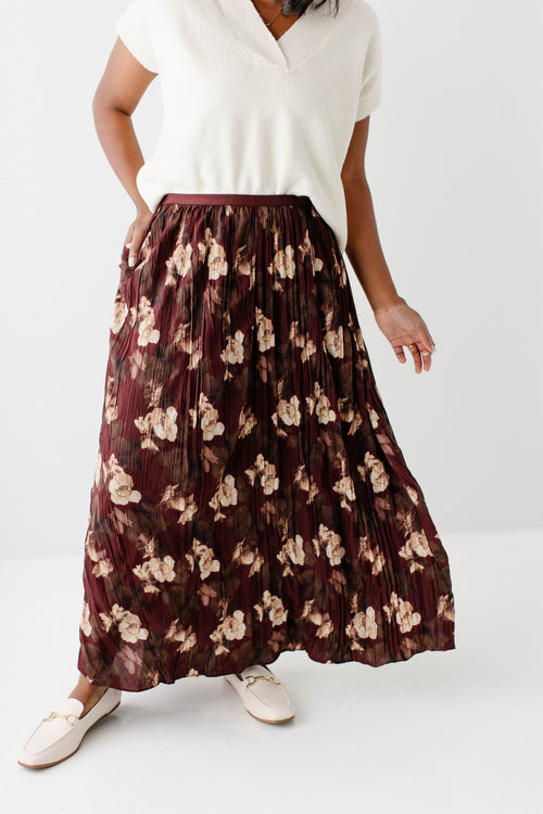 'Magnolia' Floral Pleated Midi Skirt