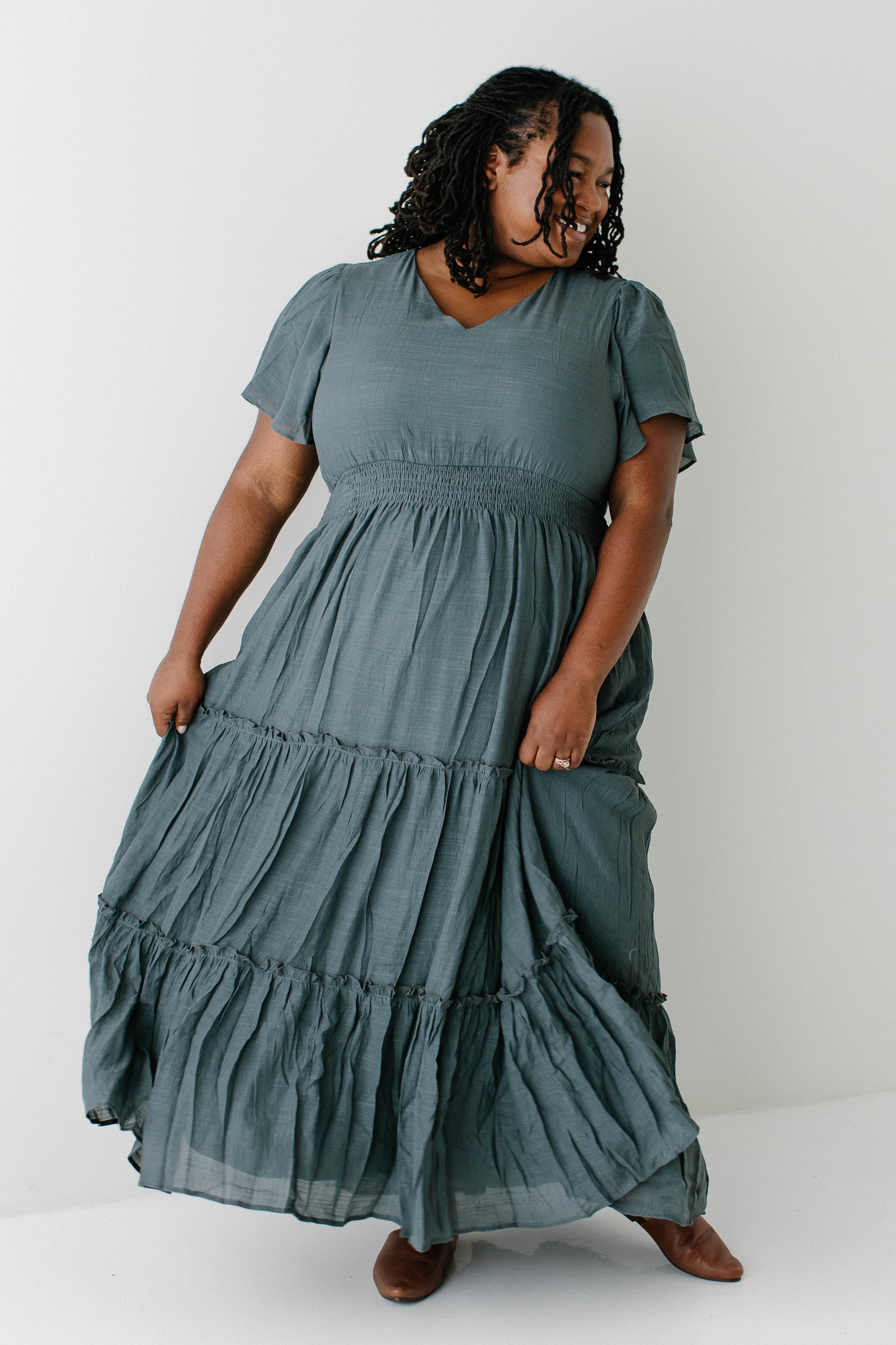 Modest Dresses Plus Size Maxi Shift Dress Plus \"Katarina\" Chiffon Print  Long Sleeve Floor Length Dress