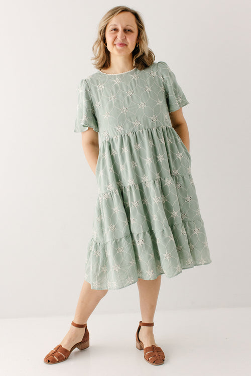 'Brisa' Eyelet Tiered Midi Dress