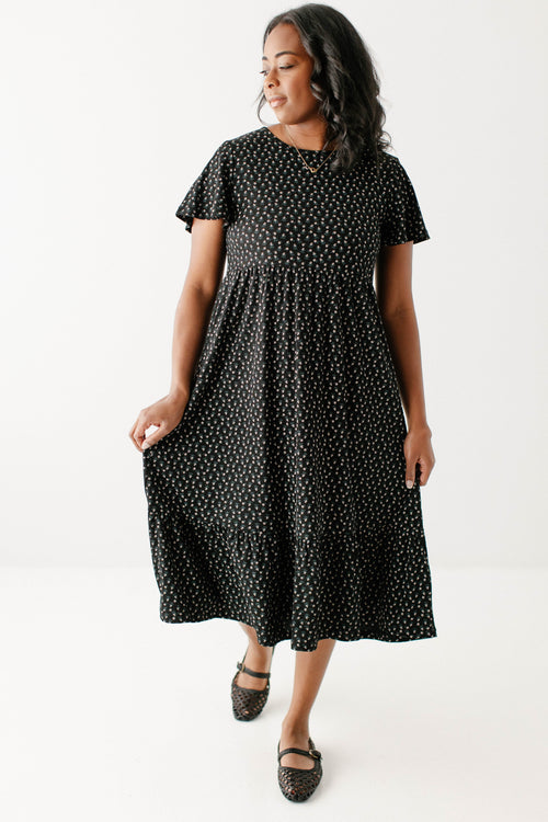 'Shiloh' Floral Ribbed Tiered Midi Dress