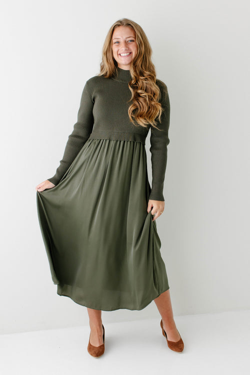 'Harriet' Muted Satin Sweater Mixed Maxi Dress