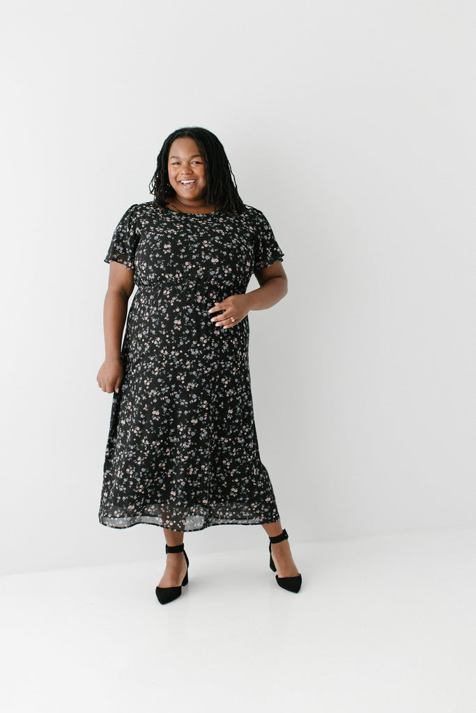Naomi Floral Midi Dress FINAL SALE 3X / Black Naomi Floral Midi Dress FINAL SALE 3X / Black