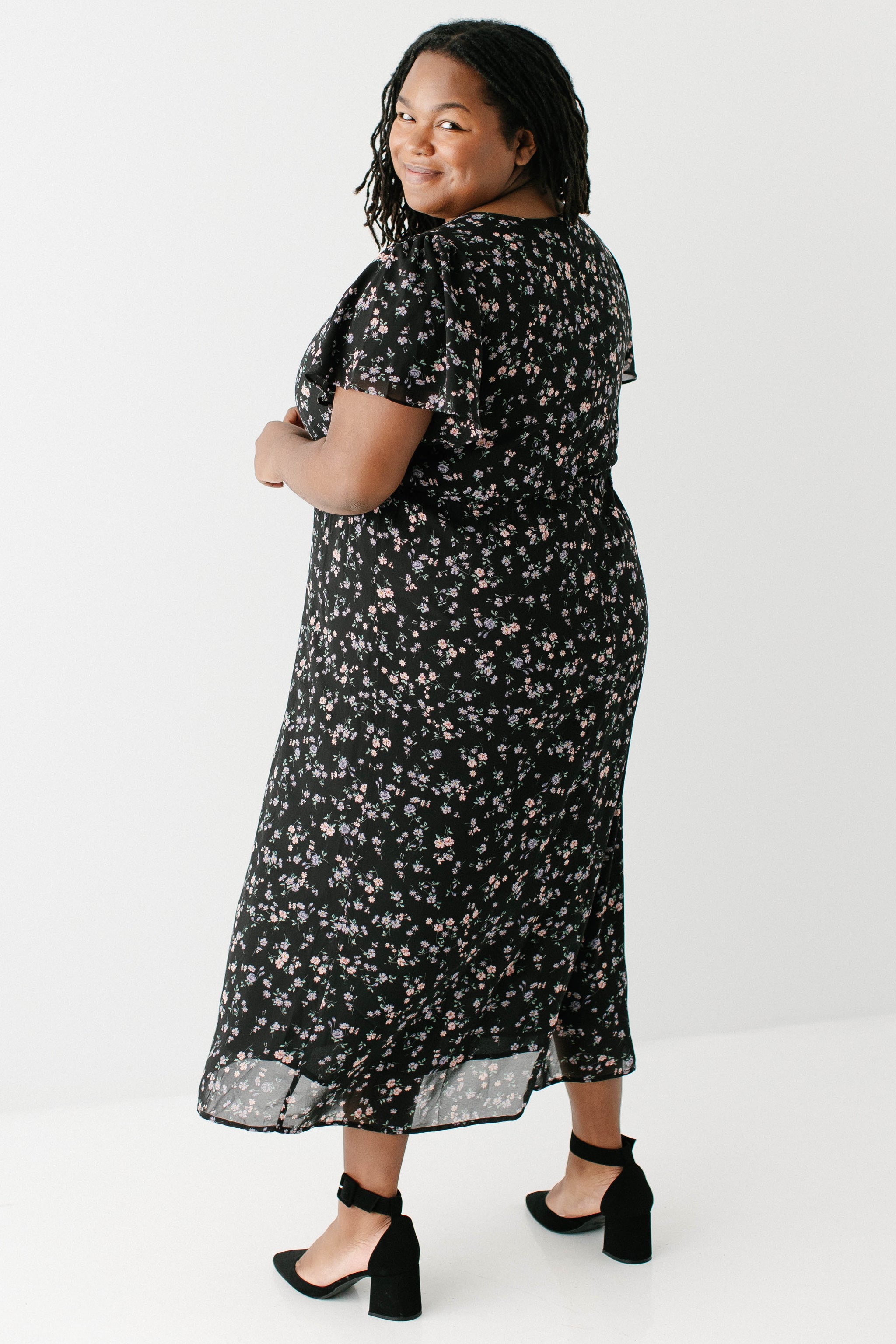 Naomi Floral Midi Dress Final Sale M / Black