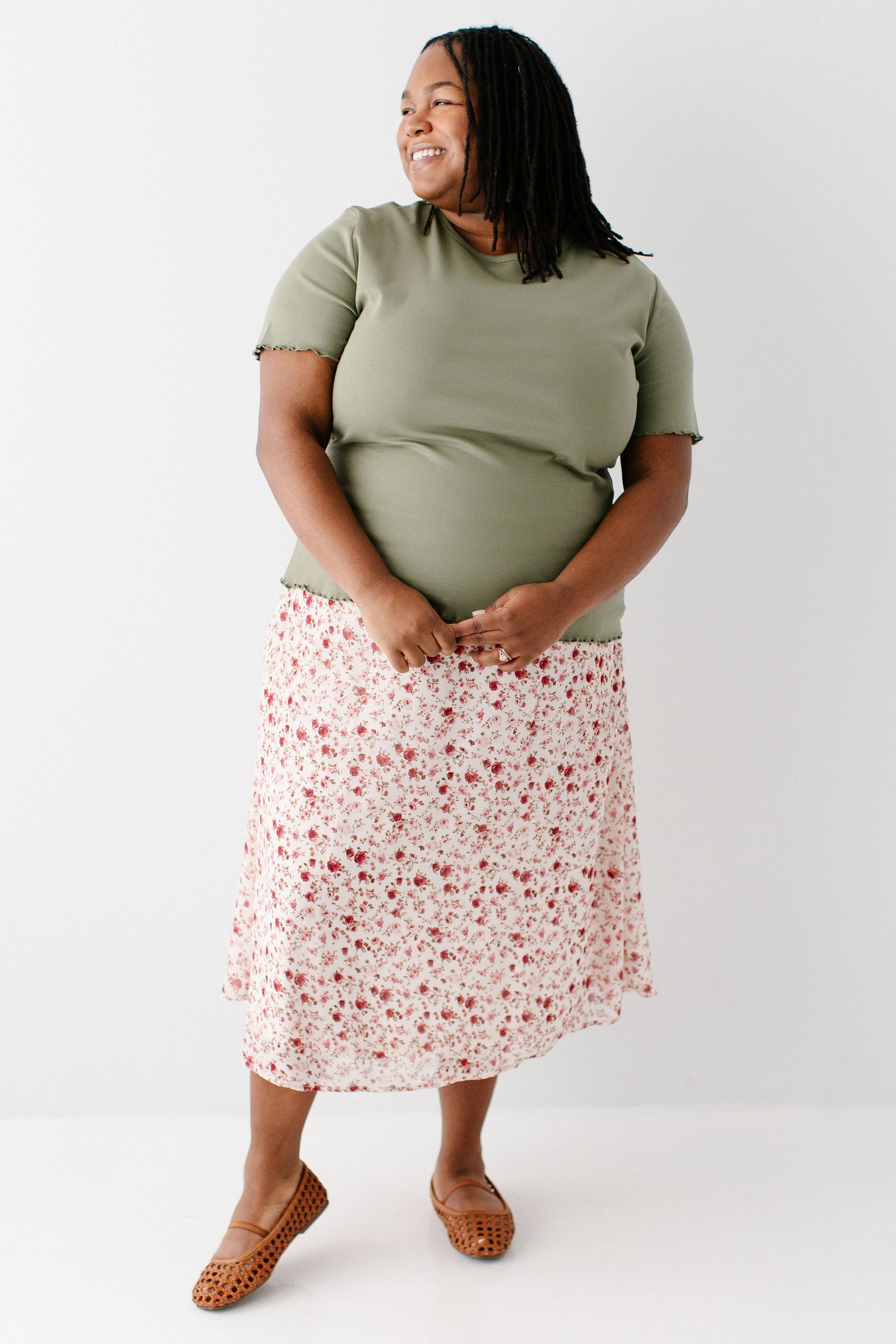 Annette Rose Print Midi Skirt FINAL SALE – The Main Street Exchange