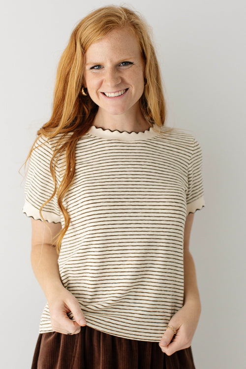 Adler Striped Scalloped Top