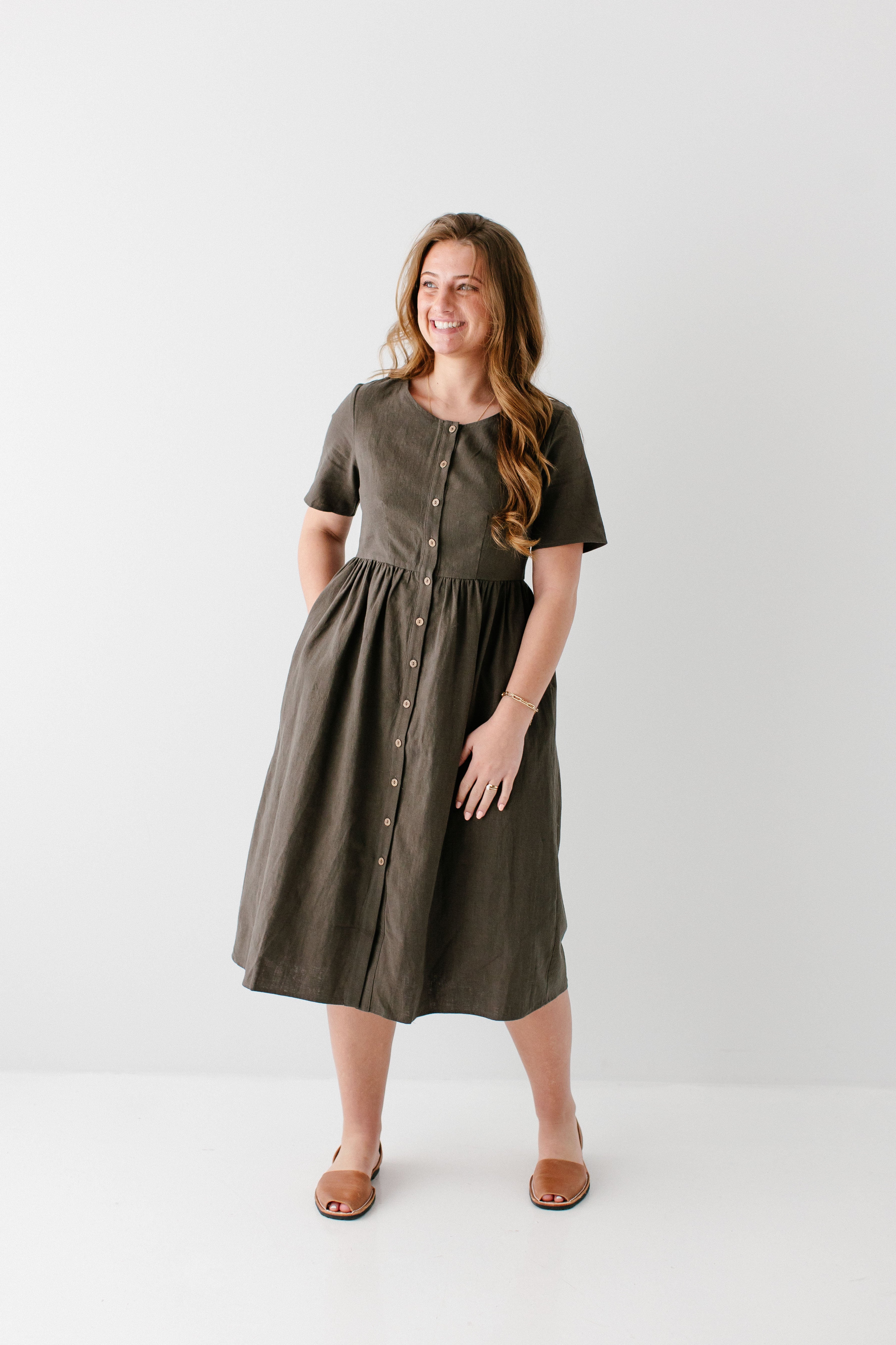 Adeline Button Down A-Line Midi Dress, Ivory / 1X Adeline Button Down A-Line Midi Dress, Ivory / 1X