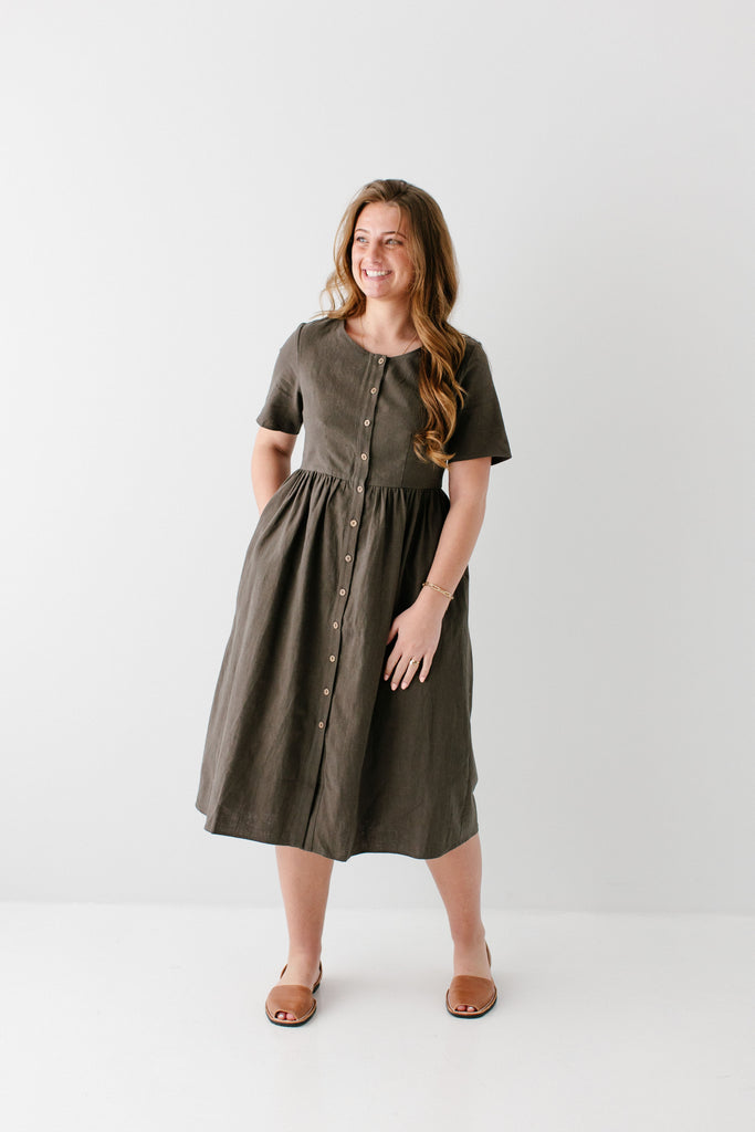 a line button down midi dress Square Neck Button Up Denim A line Midi Dress - White