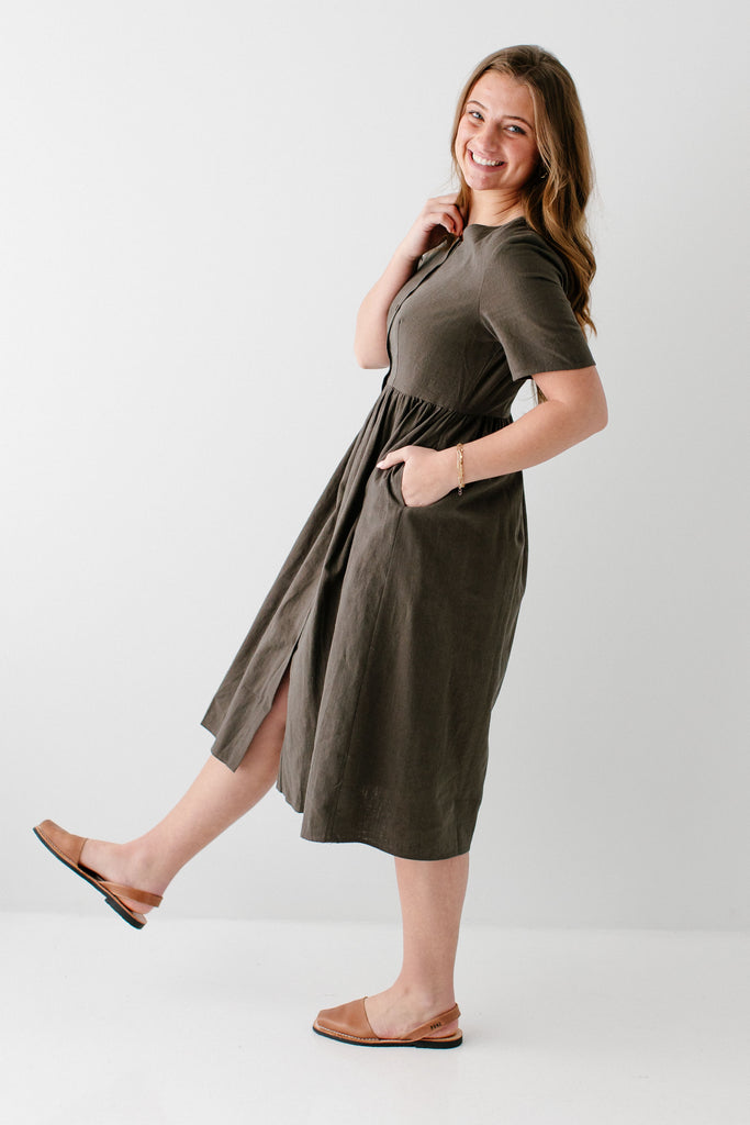 Adeline Button Down A-Line Midi Dress FINAL SALE – The Main Street Exchange