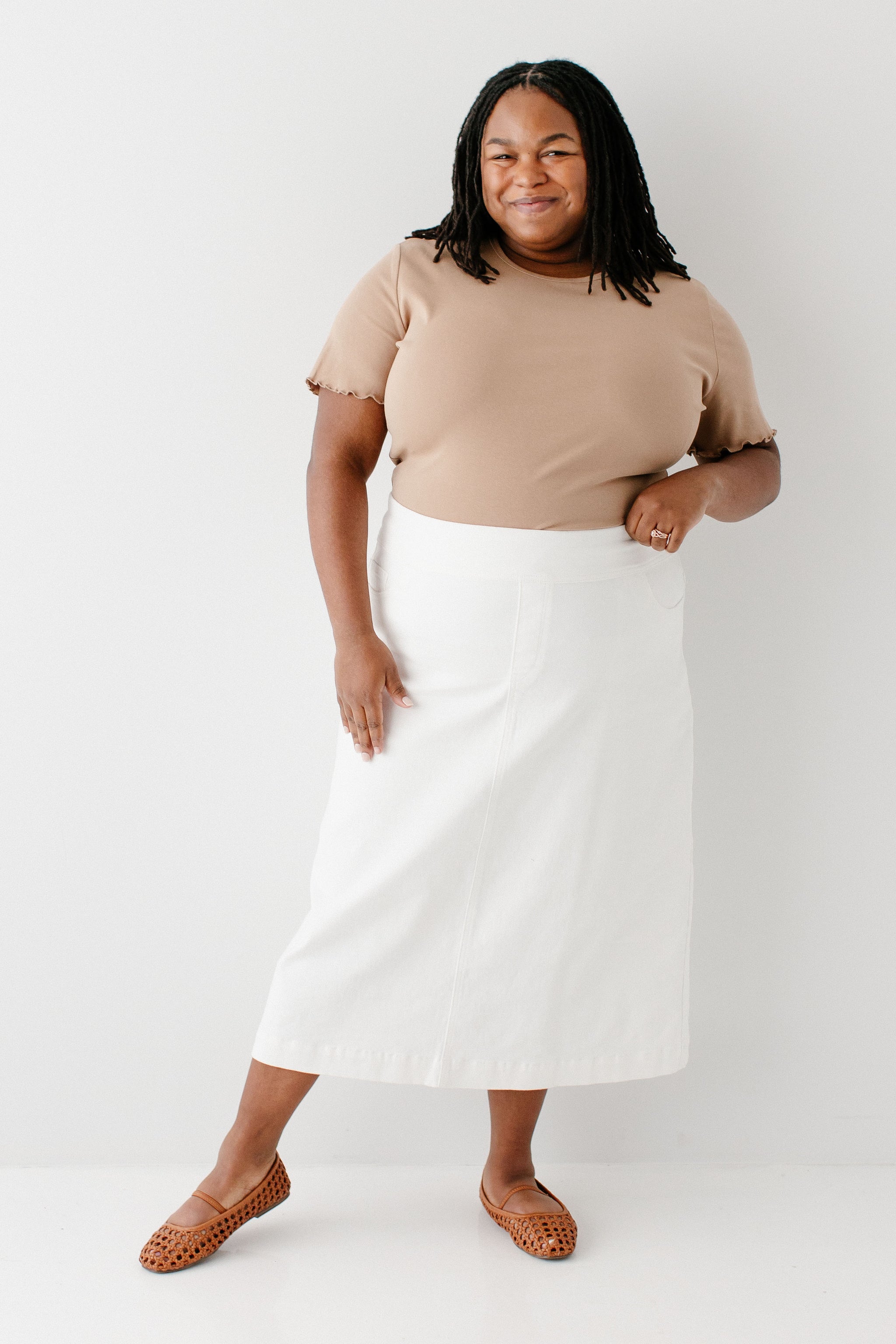 Margaret Stretch Denim Midi Skirt – The Main Street Exchange