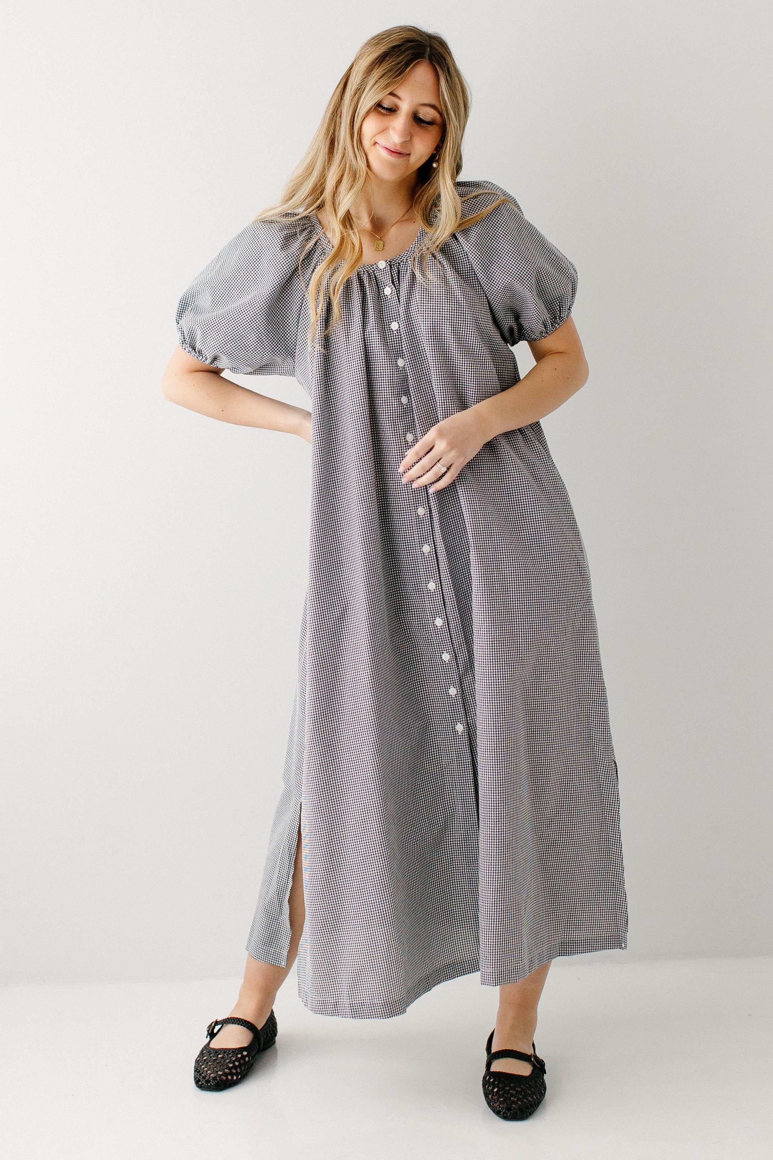 Saylor Puff Sleeve Gingham Maxi Dress FINAL SALE Black / L