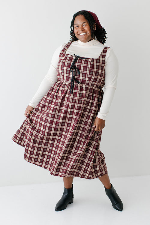 Plus 'Joy' Cotton Blend Plaid Pinafore Midi Dress