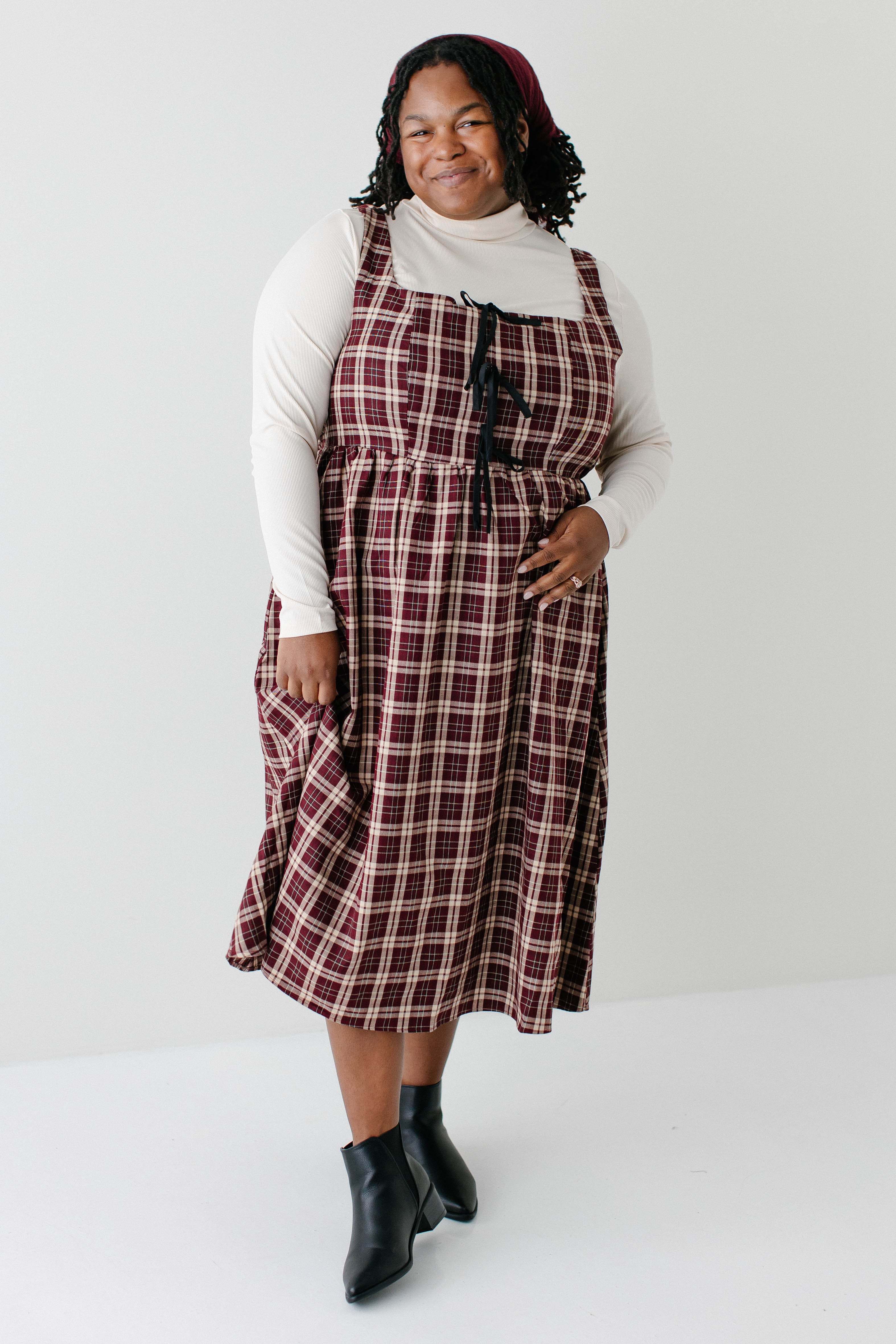 Plus 'Joy' Cotton Blend Plaid Pinafore Midi Dress FINAL SALE, Burgundy / 2X Plus 'Joy' Cotton Blend Plaid Pinafore Midi Dress FINAL SALE, Burgundy / 2X