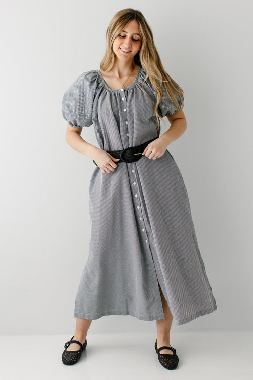 'Saylor' Puff Sleeve Gingham Maxi Dress