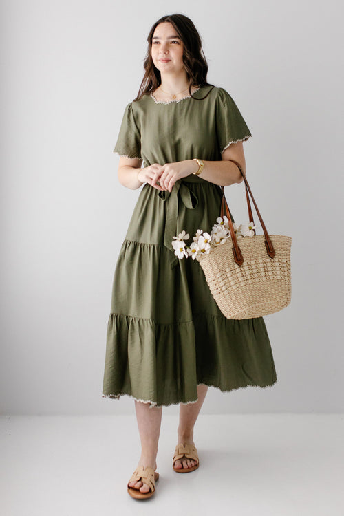 'Aspen' Scallop Edge Tiered Midi Dress