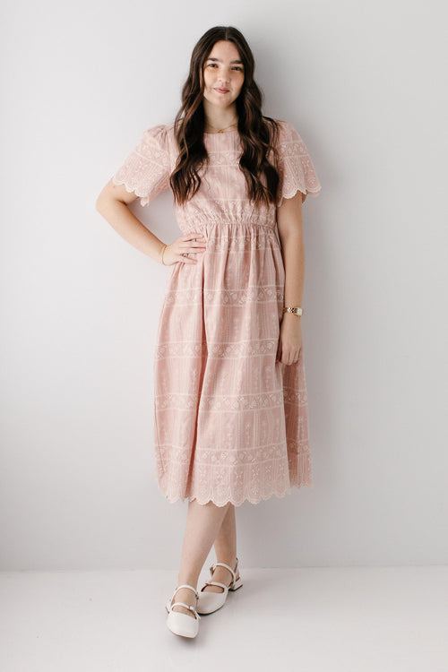 'Shoshana' Scallop Edge Embroidered Midi Dress