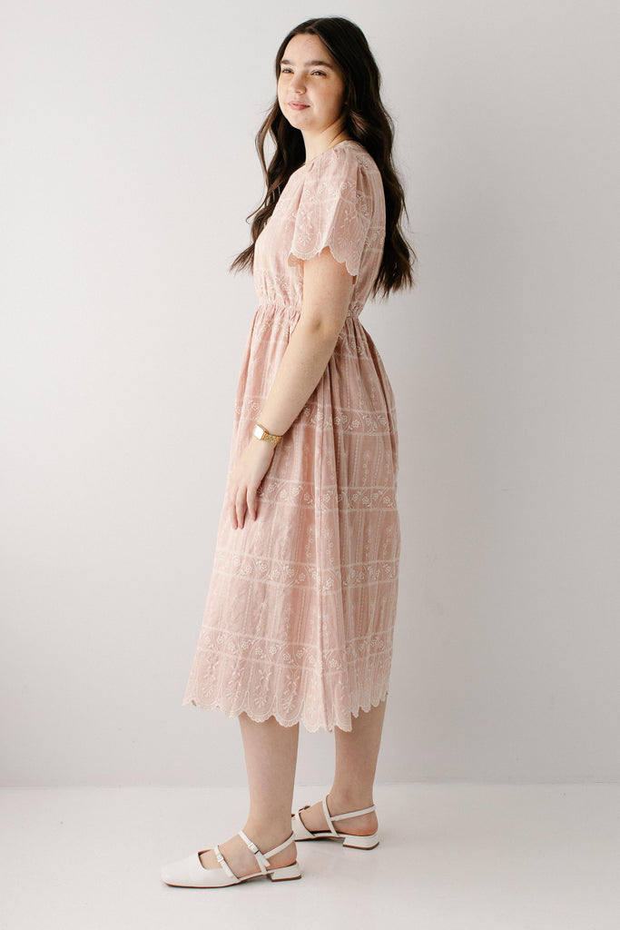 scalloped edge midi dress Scalloped Edge Midi Dress English Factory