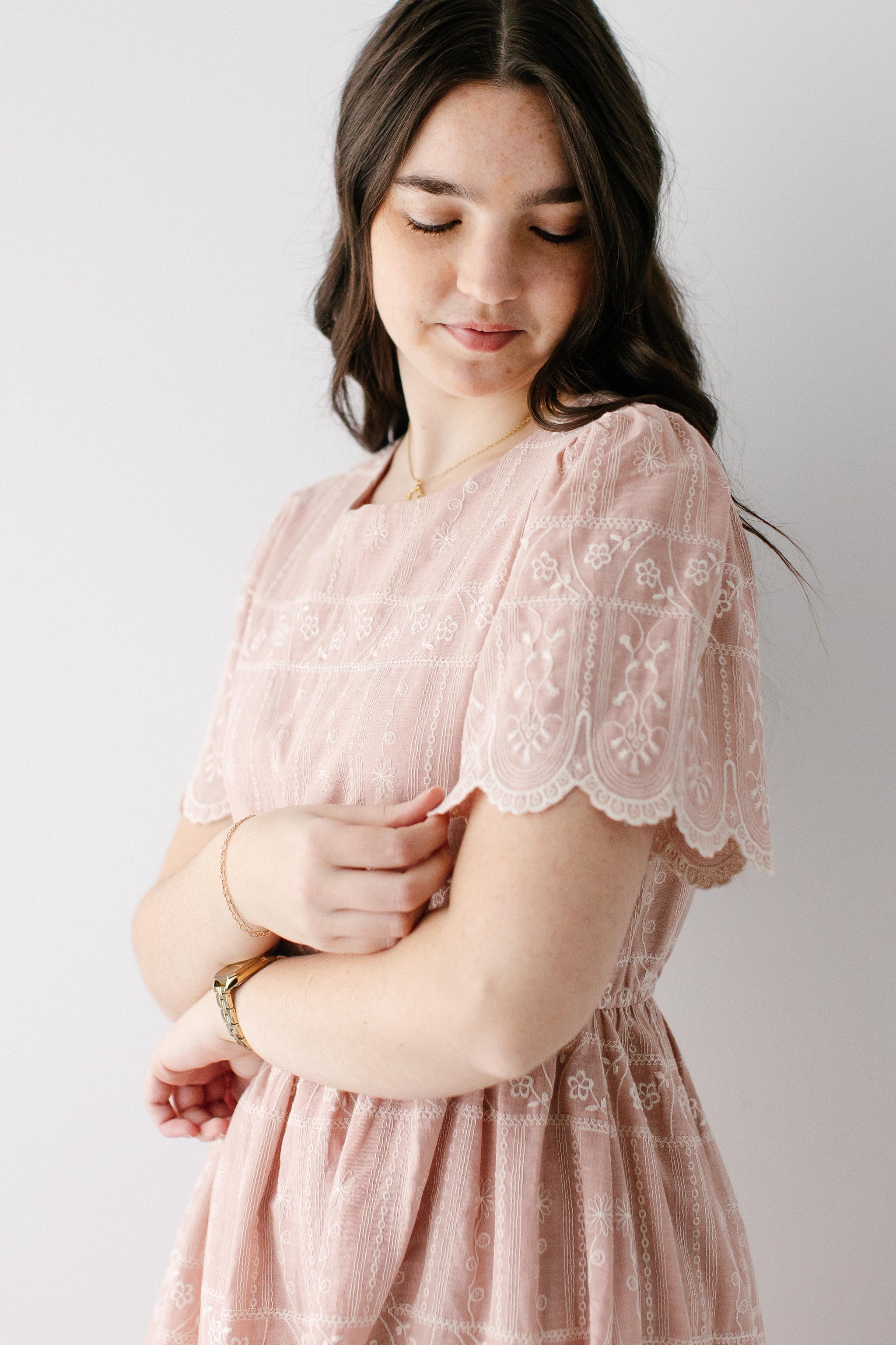scalloped edge midi dress Scalloped Edge Midi Dress English Factory
