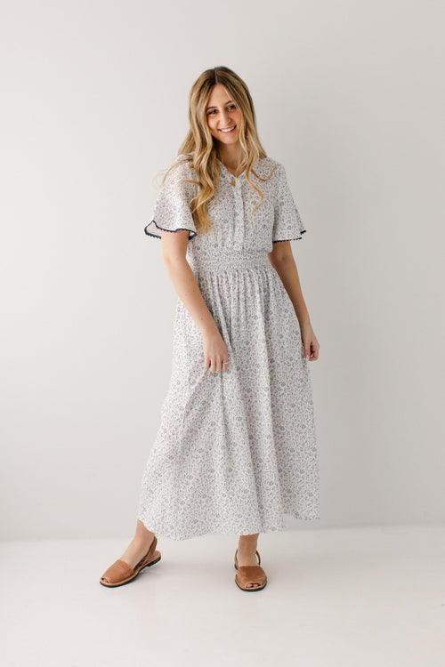 Hadassah Blue Floral Gauze Midi Dress