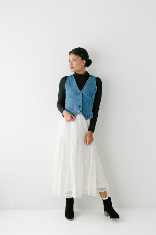 'Charlene' Lace Overlay Flared Midi Skirt