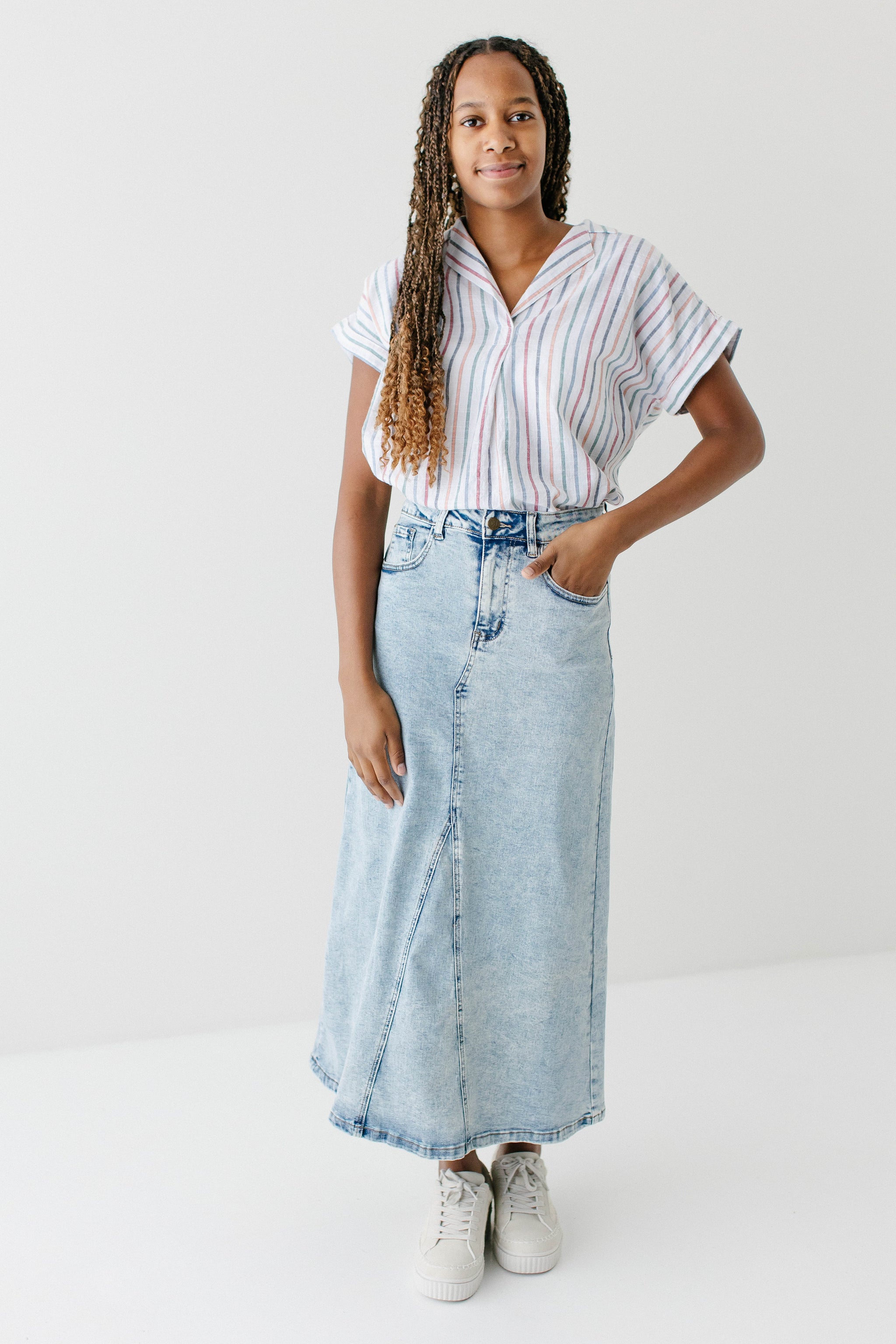 Brooklyn' Stretch Denim Maxi Skirt in Vintage Wash – The Main
