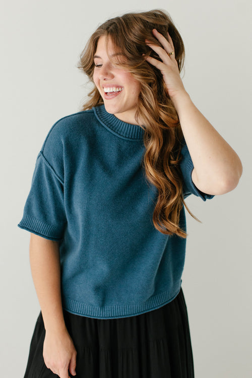 'Roberta' Short Sleeve Mock Neck Sweater Top