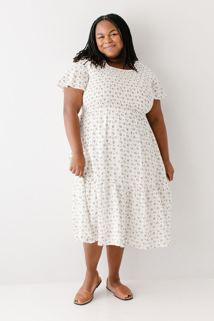 Lynette Smocked Bodice Floral Midi Dress The Main Street Exchange Lynette Smocked Bodice Floral Midi Dress The Main Street Exchange