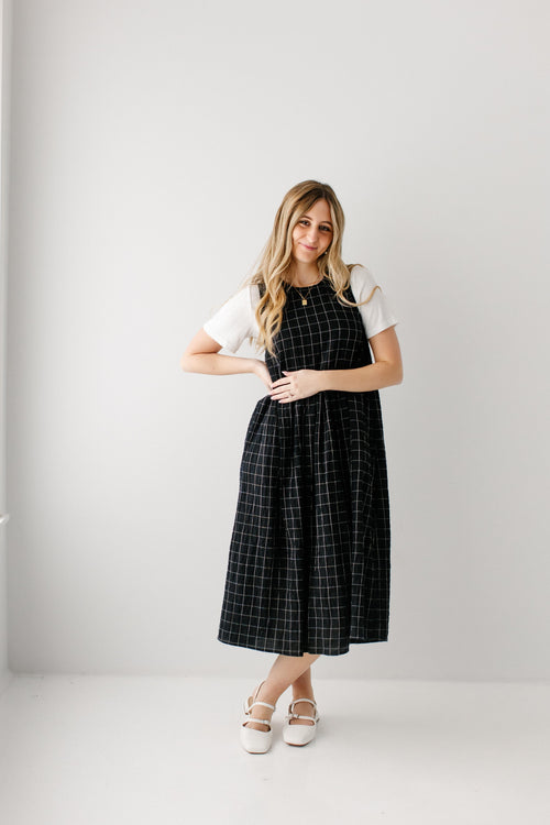 'Delta' Grid Print Pinafore Midi Dress