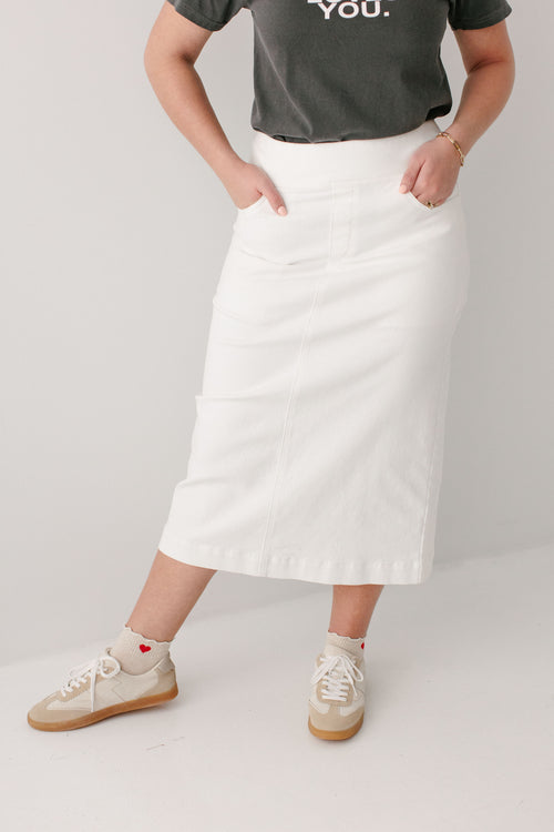 'Margaret' Stretch Denim Midi Skirt